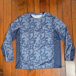 HUK Shirt Mens XL Blue Camo Icon X Fishing Gear Performance UPF Lightweight